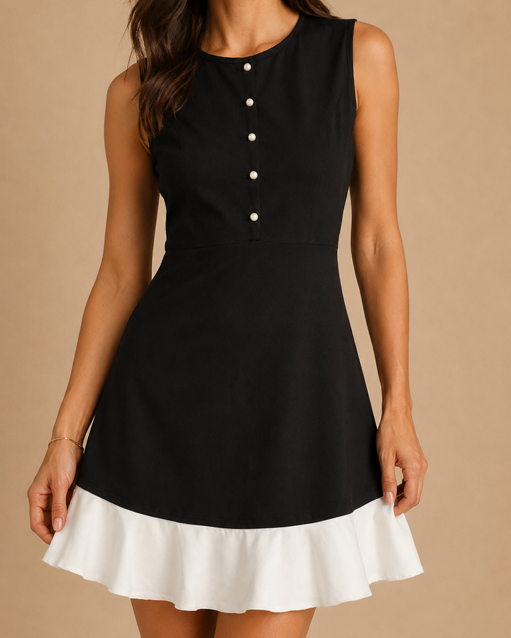 Black Contrasting A-Line Sleeveless Mini Dress