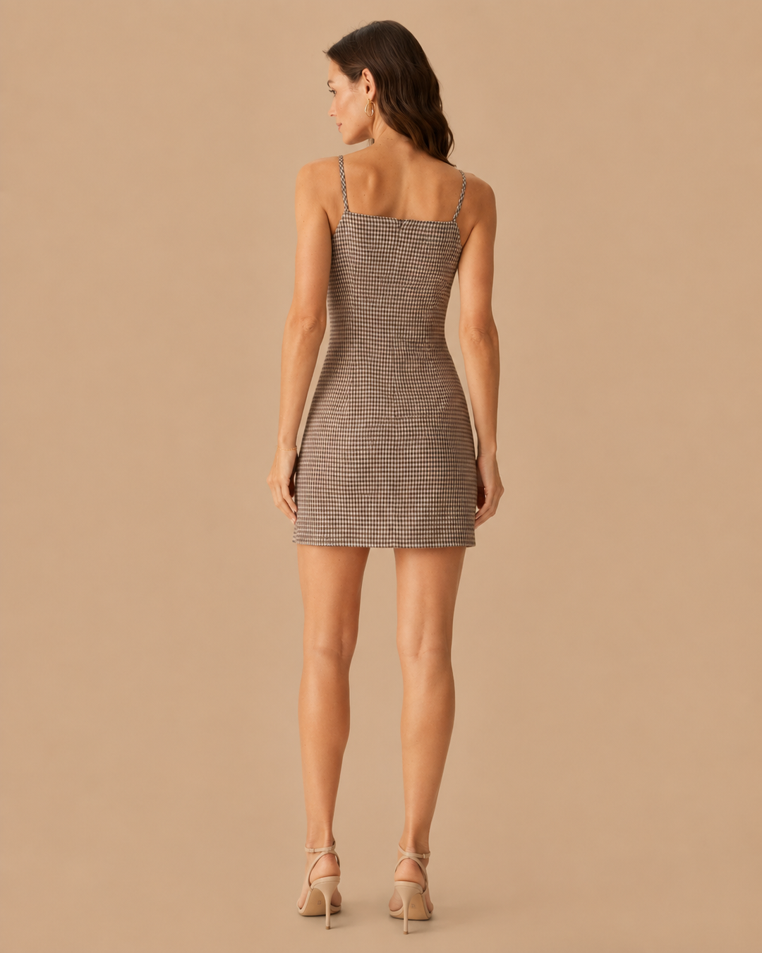 Brown Gingham Slip Mini Dress