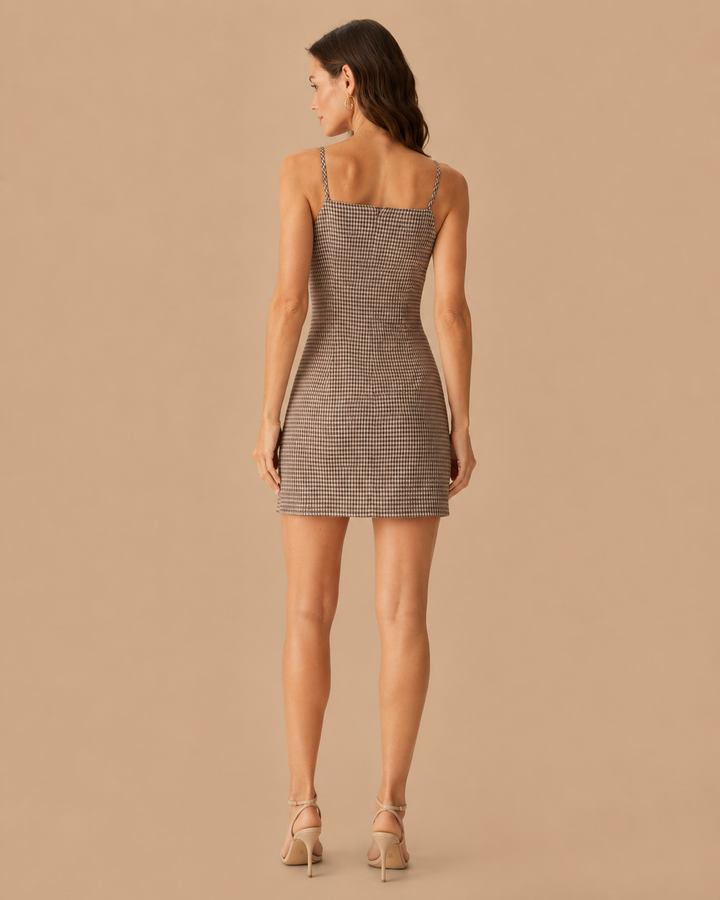 Brown Gingham Slip Mini Dress