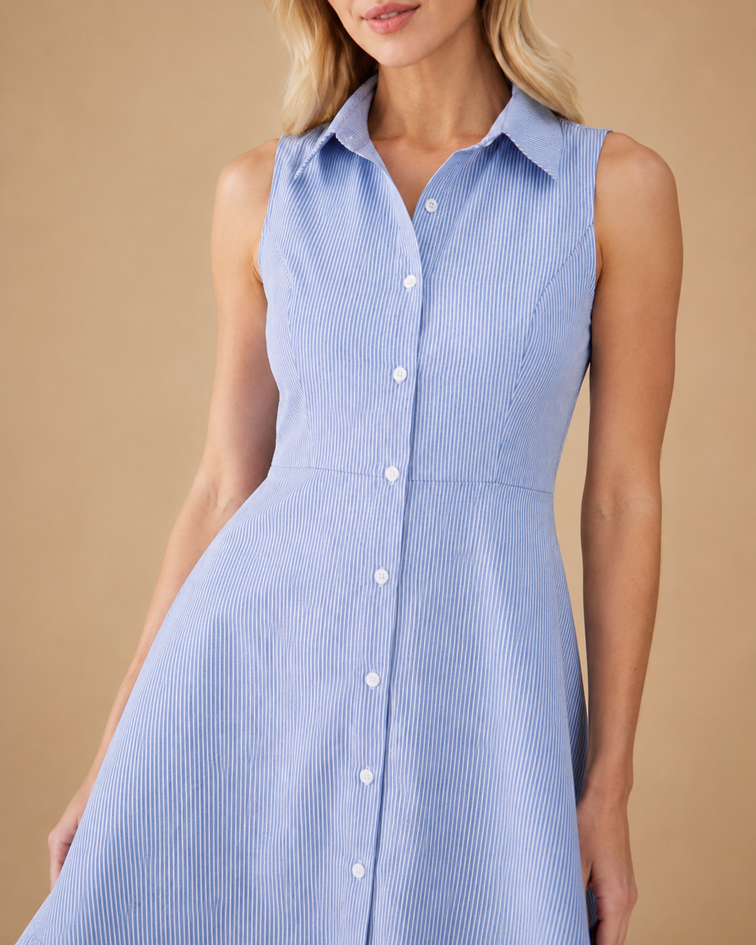 Blue Striped Button Mini Dress