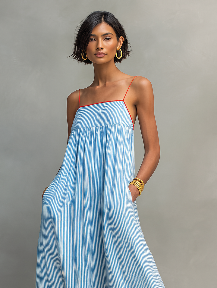 Striped Contrast Trim Maxi Dress