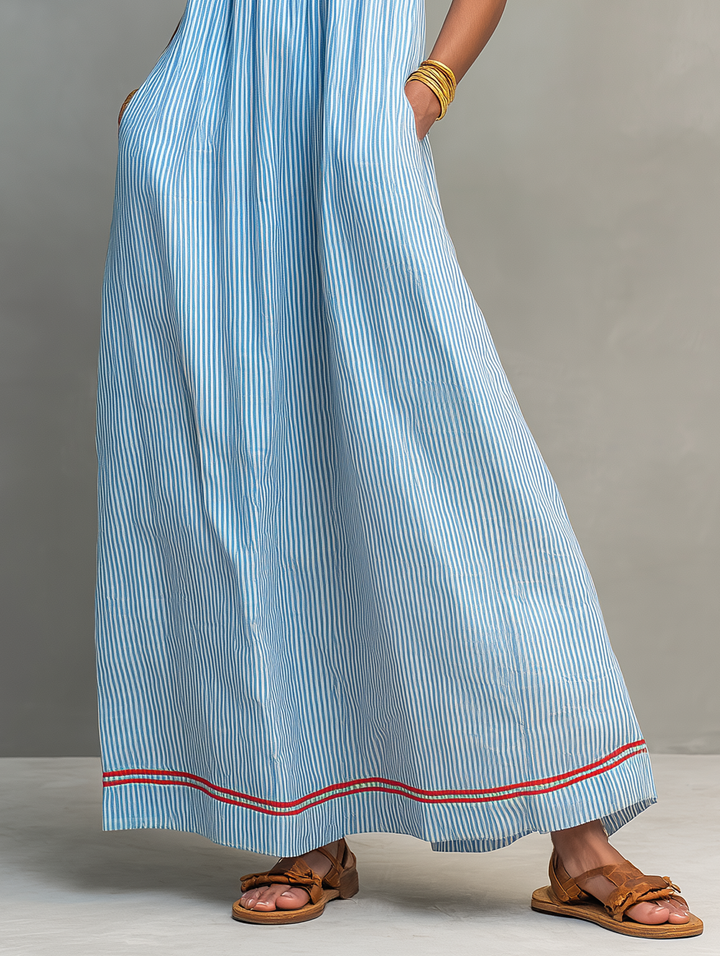 Striped Contrast Trim Maxi Dress