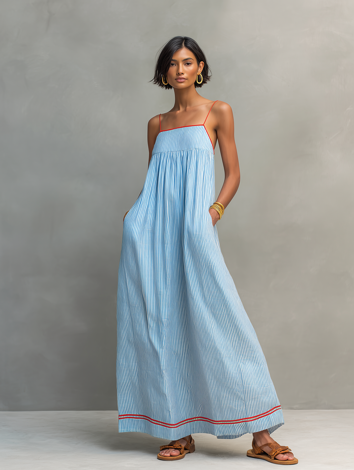 Striped Contrast Trim Maxi Dress