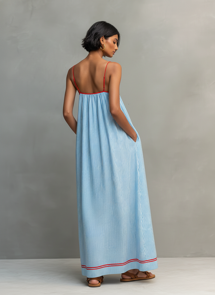 Striped Contrast Trim Maxi Dress
