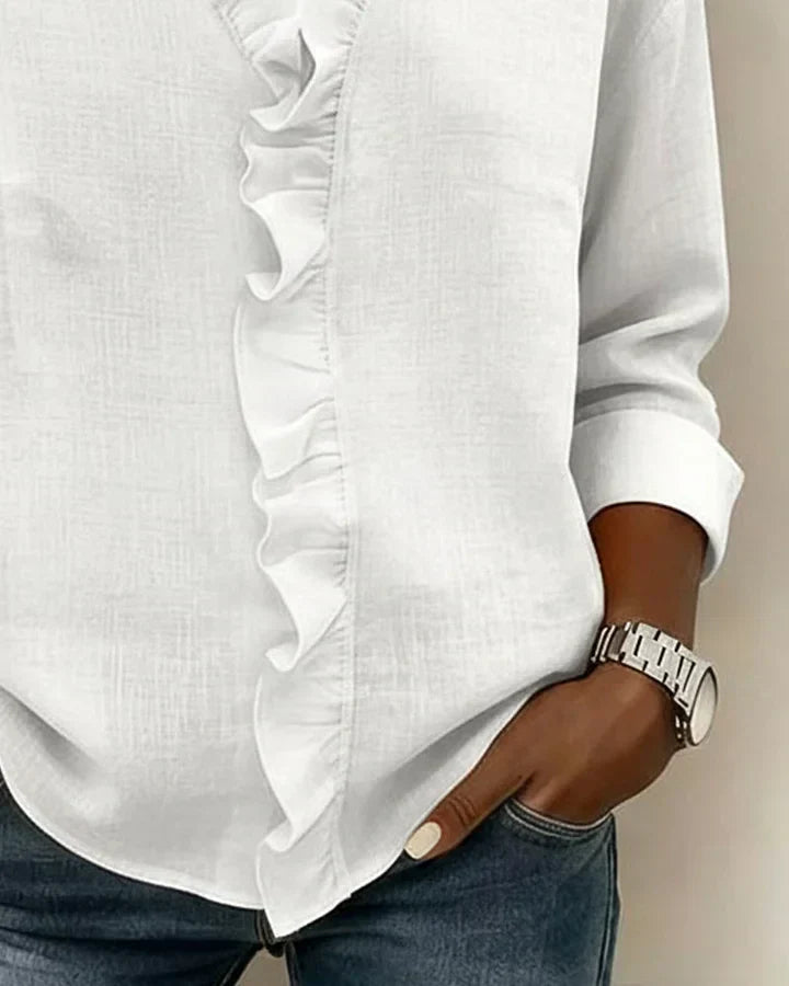 Bleon | Blouse with Ruffles, V-Neck and Long Sleeves