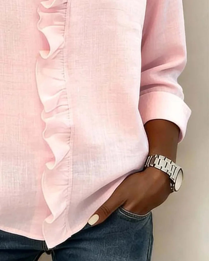 Bleon | Blouse with Ruffles, V-Neck and Long Sleeves