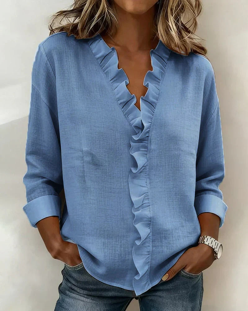 Bleon | Blouse with Ruffles, V-Neck and Long Sleeves