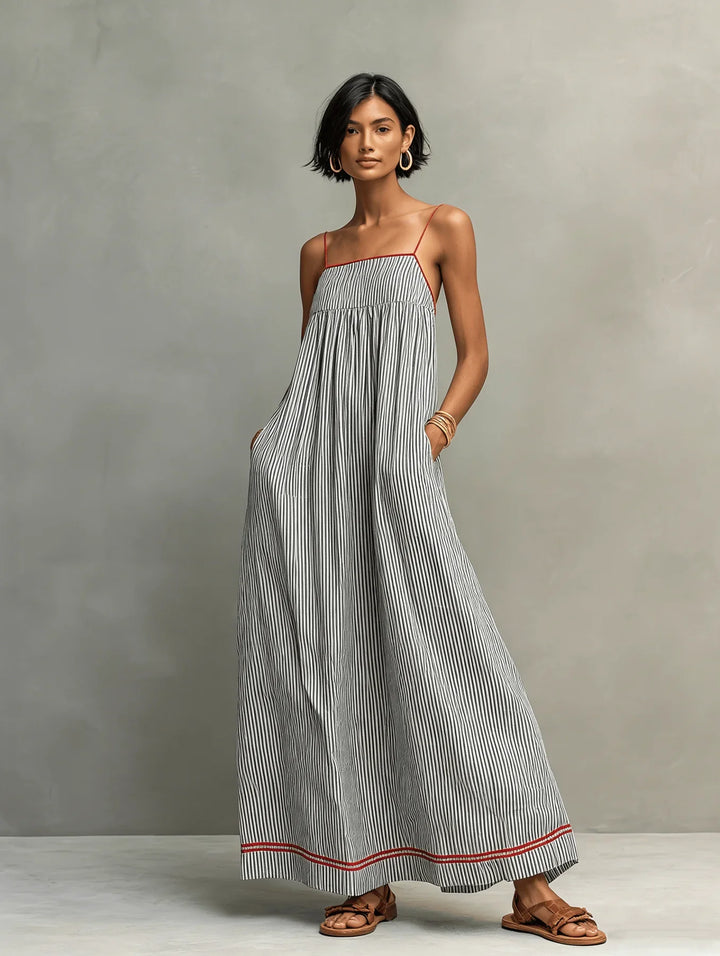 Striped Contrast Trim Maxi Dress