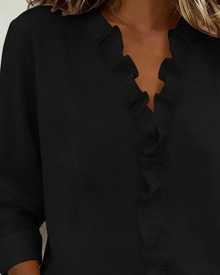 Bleon | Blouse with Ruffles, V-Neck and Long Sleeves