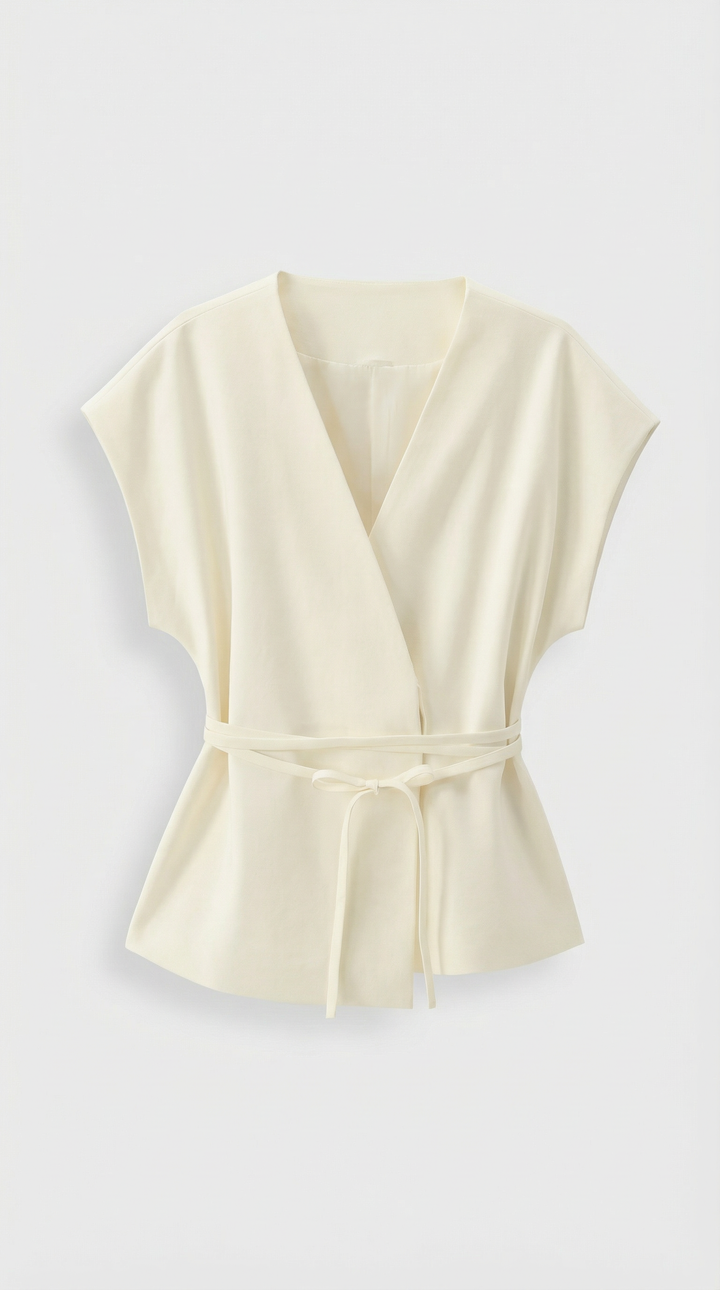Epure - V-Neck Belted Sleeveless Top Ivory