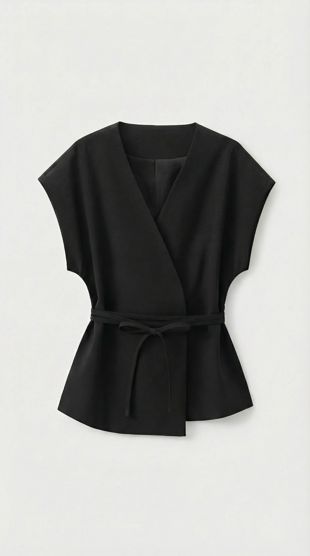 Epure - V-Neck Belted Sleeveless Top Black