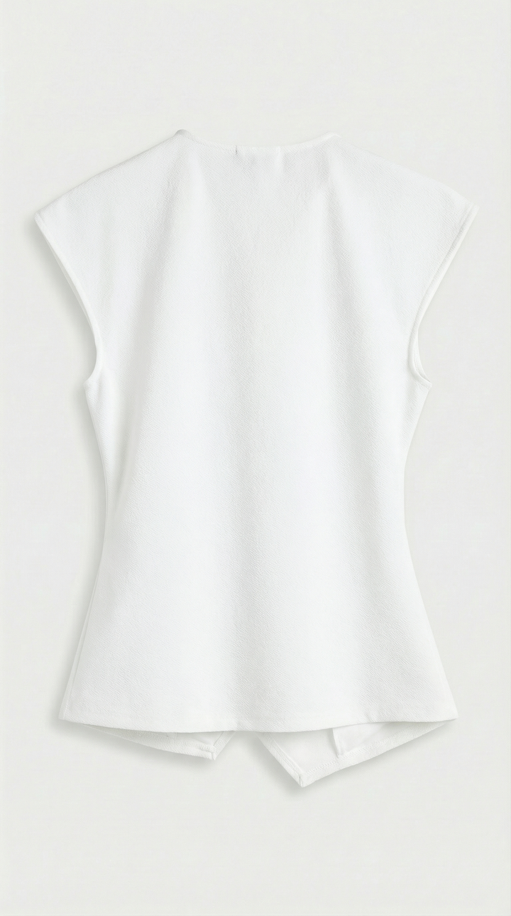 Liora - Ruched Pin-Accent Minimalist Top White