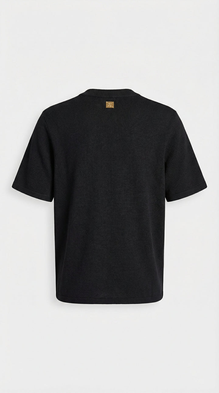 Avena - Metal Buckle Cotton Knitted T-shirt Black