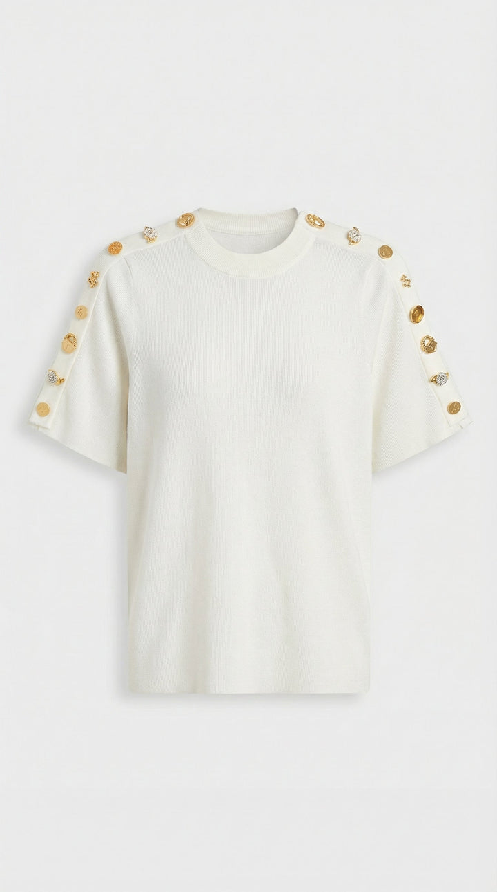 Avena - Metal Buckle Cotton Knitted T-shirt White