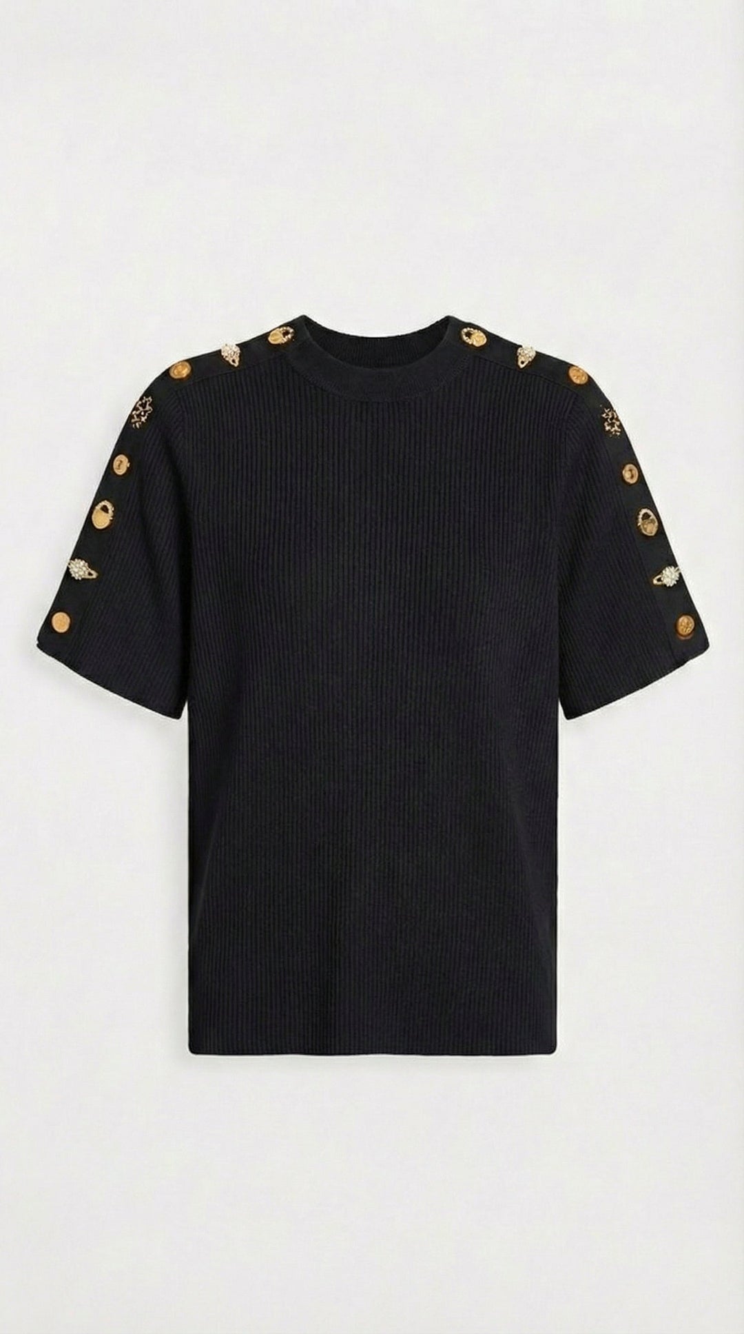 Avena - Metal Buckle Cotton Knitted T-shirt Black
