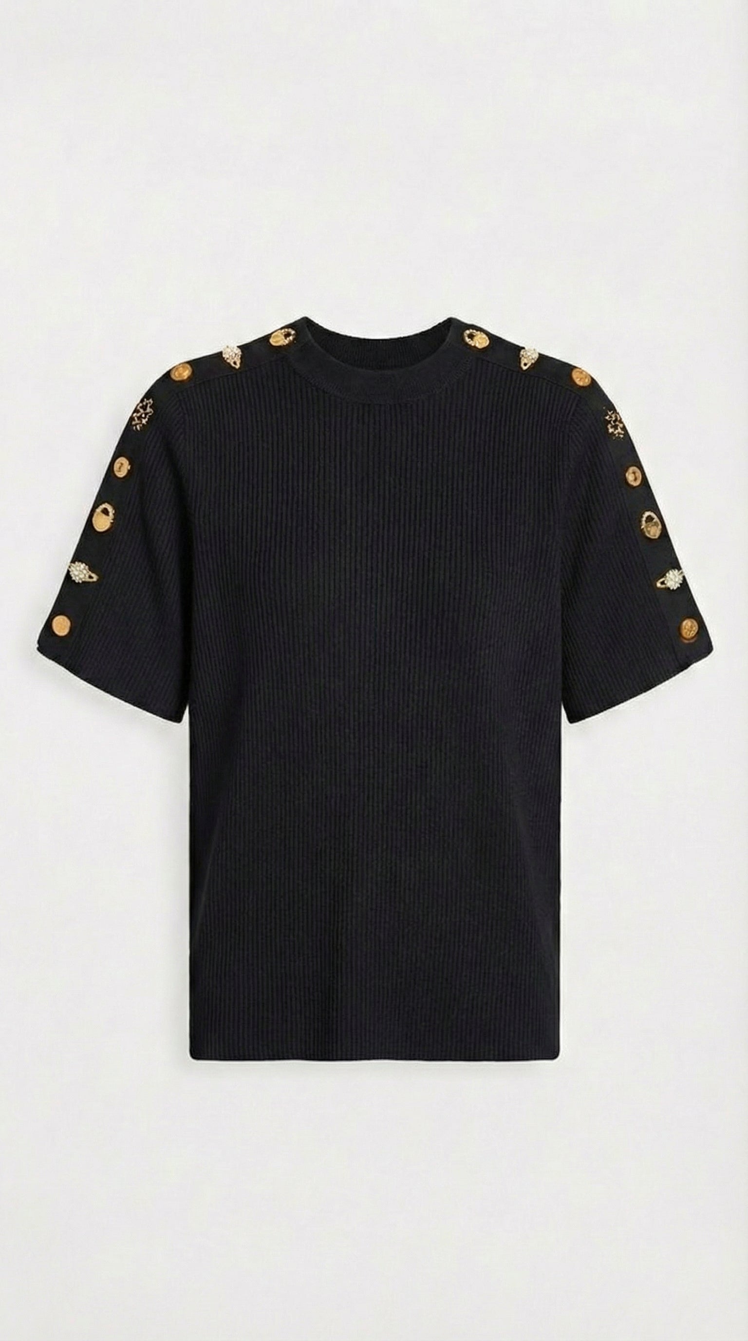 Avena - Metal Buckle Cotton Knitted T-shirt Black