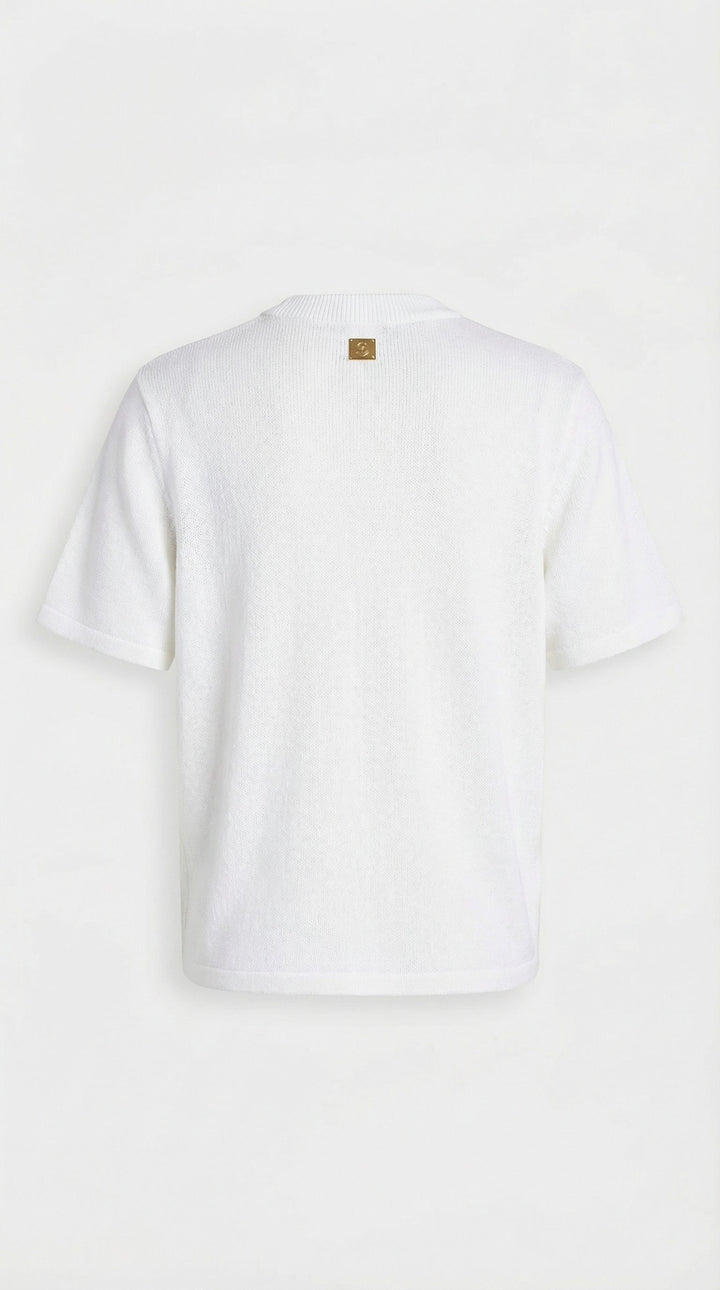 Avena - Metal Buckle Cotton Knitted T-shirt White