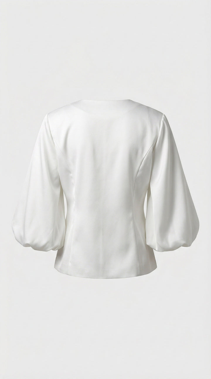 Keni - Metal-Button Puff-Sleeve Top White