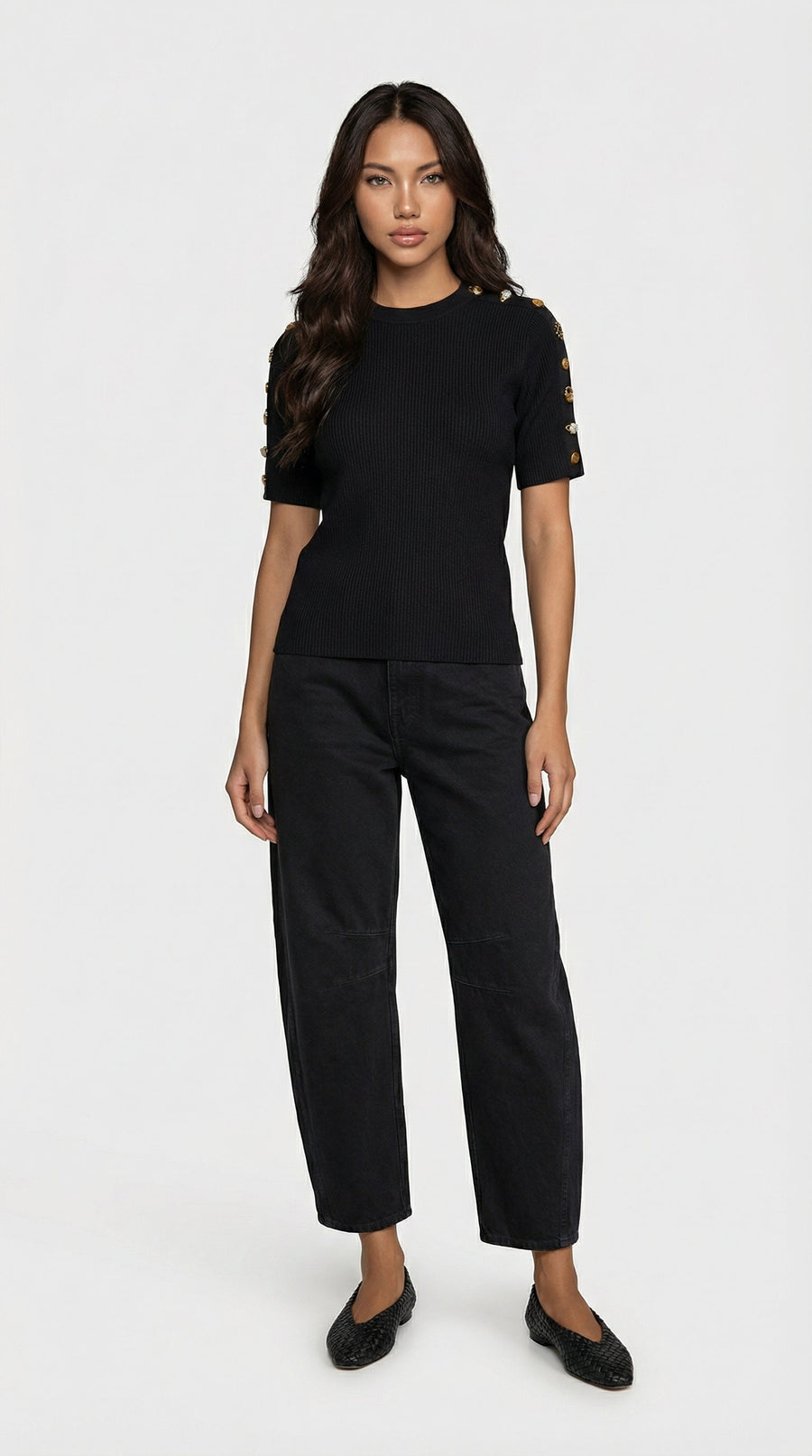 Avena - Metal Buckle Cotton Knitted T-shirt Black
