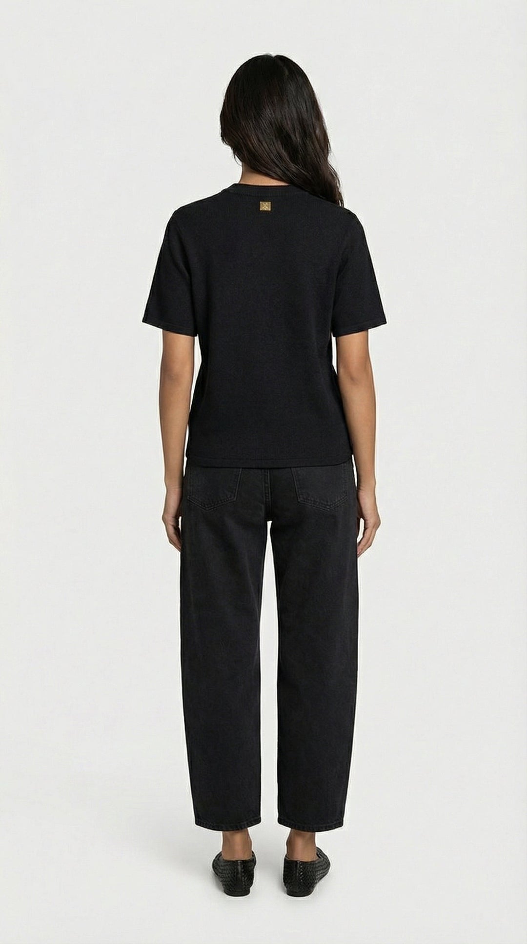 Avena - Metal Buckle Cotton Knitted T-shirt Black