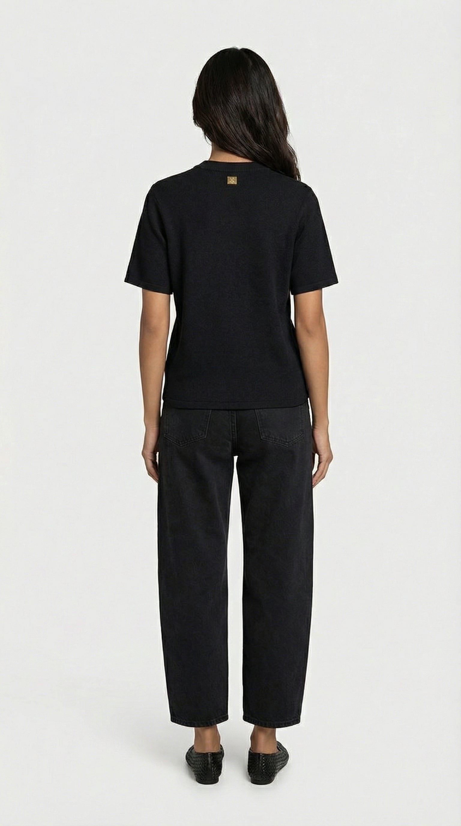 Avena - Metal Buckle Cotton Knitted T-shirt Black