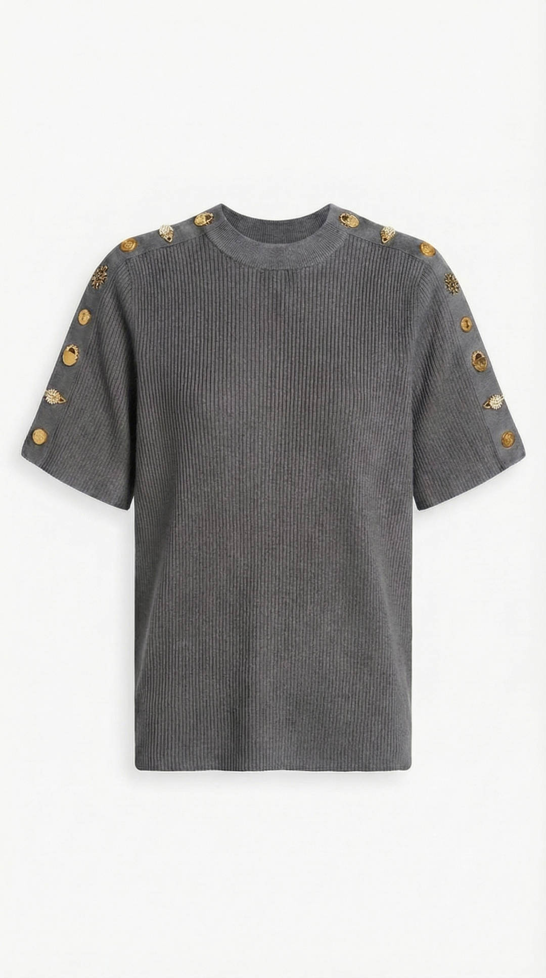 Avena - Metal Buckle Cotton Knitted T-shirt Gray