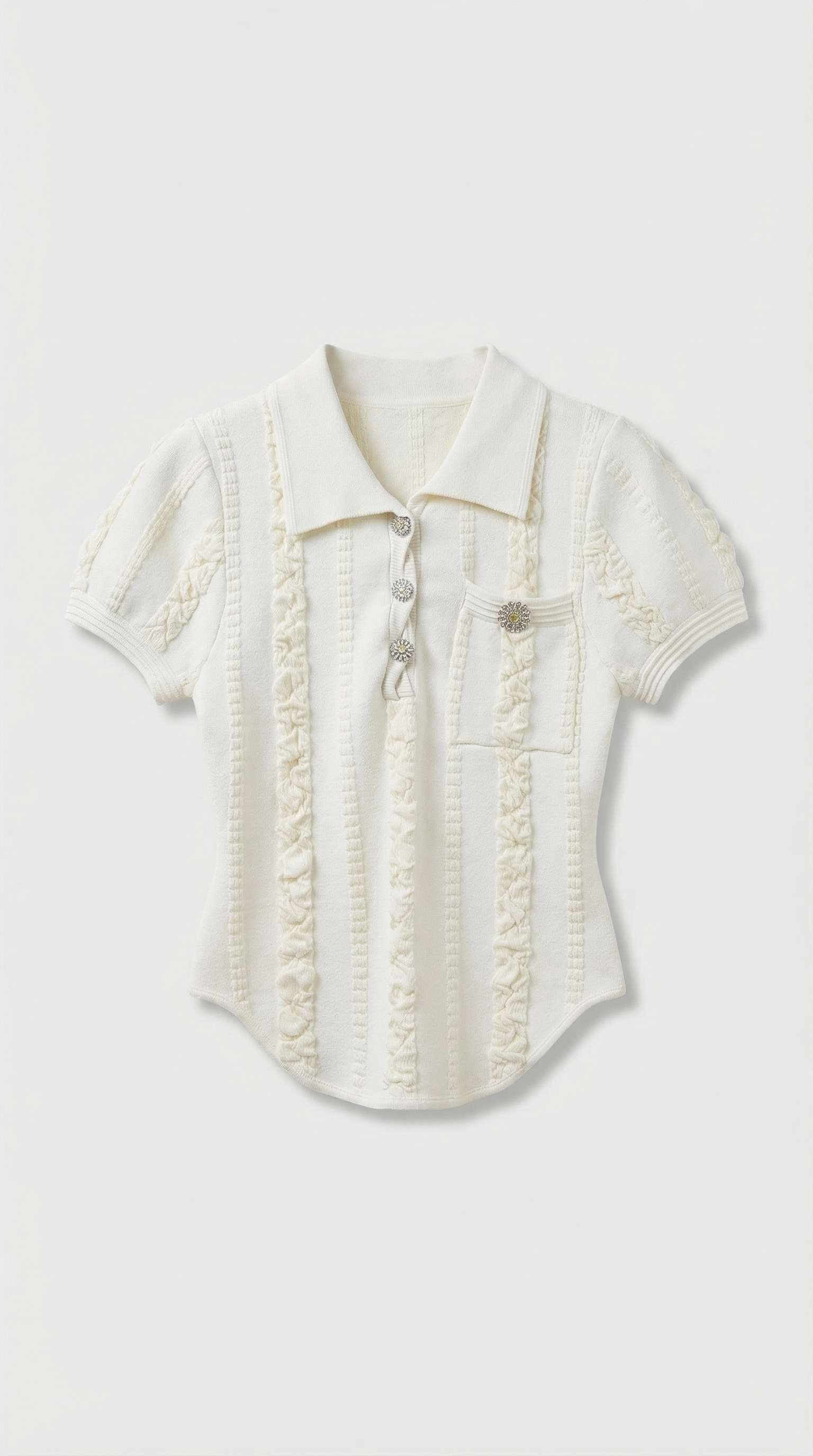 Eta - Ruffled Rib-Knit Polo Top
