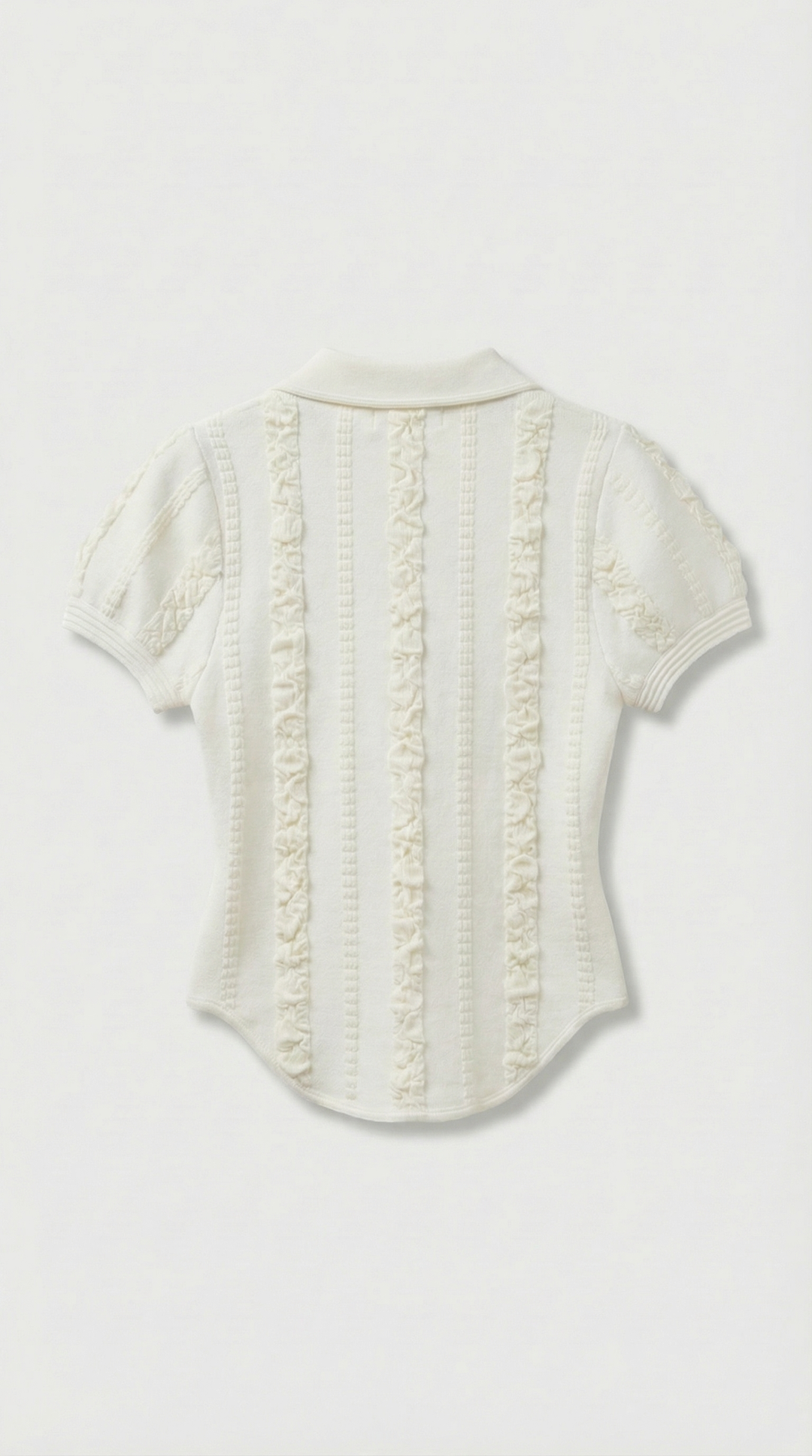 Eta - Ruffled Rib-Knit Polo Top