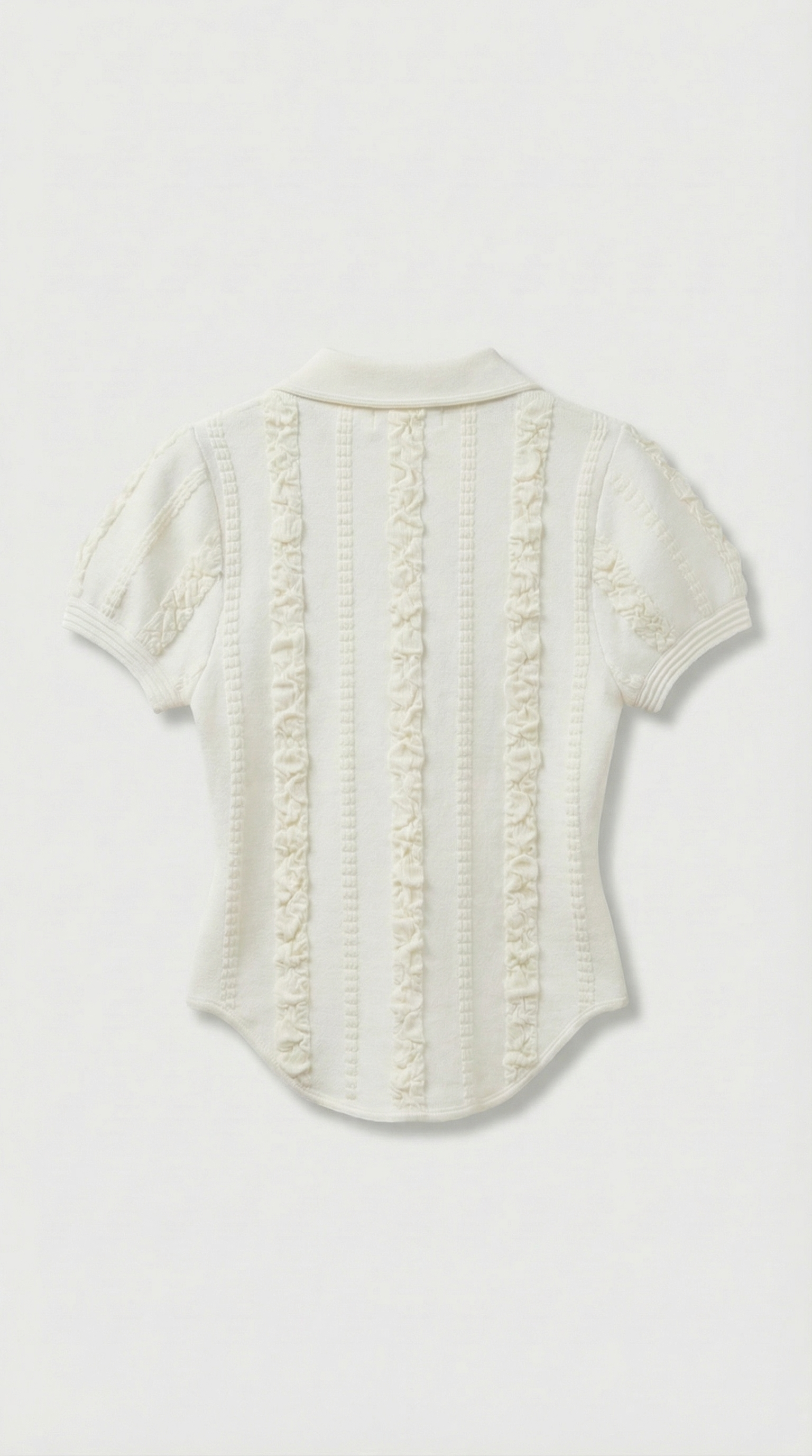 Eta - Ruffled Rib-Knit Polo Top