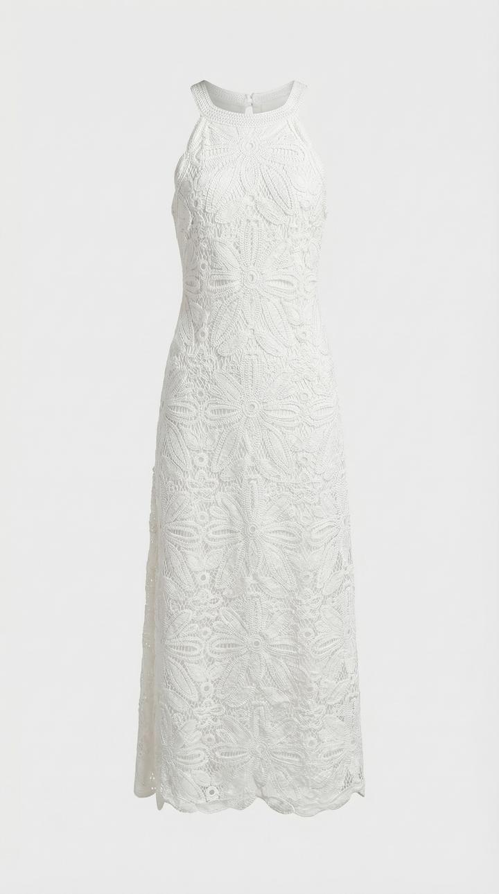 Nosa - Embroidered Halter-Neck Maxi Cotton Dress