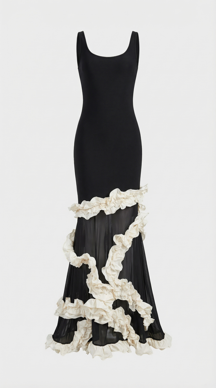 Voki - Ruffled-Trim Maxi Mermaid Dress