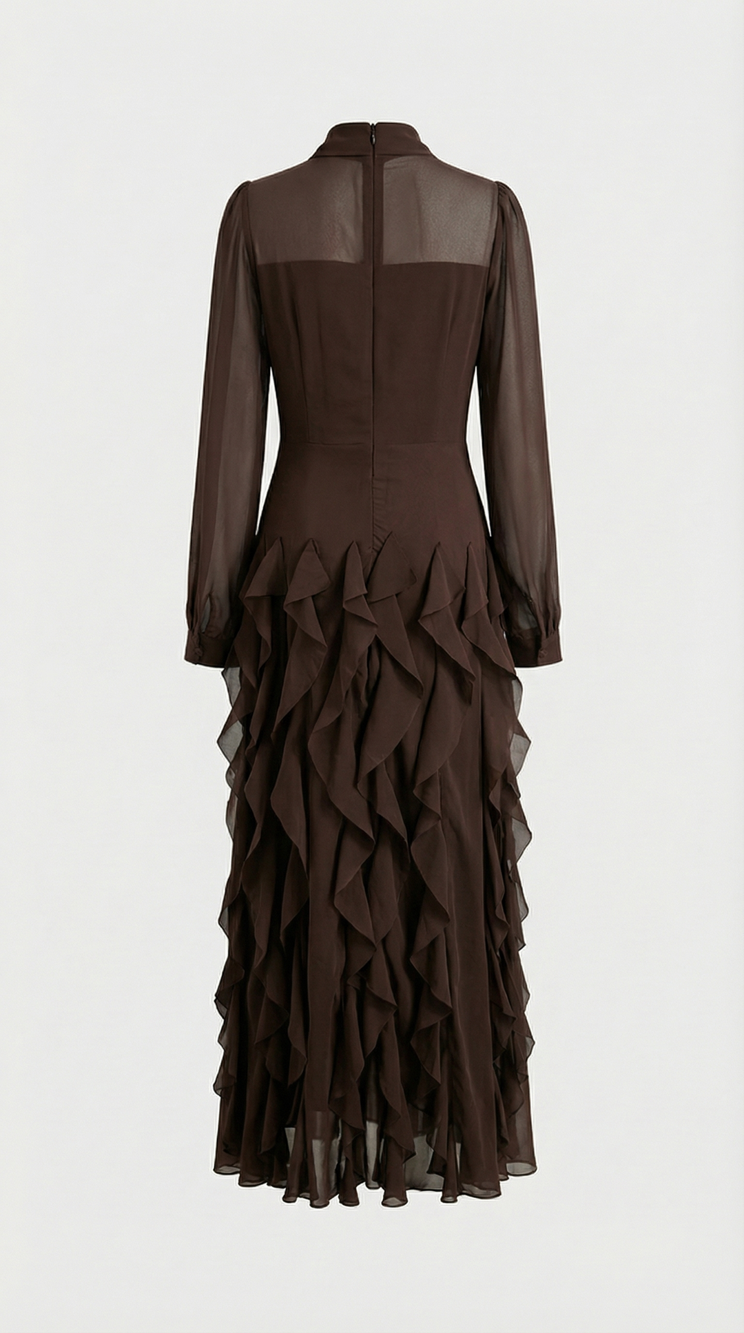 Zola - Tiered Ruffle Pussy-Bow Maxi Dress Brown