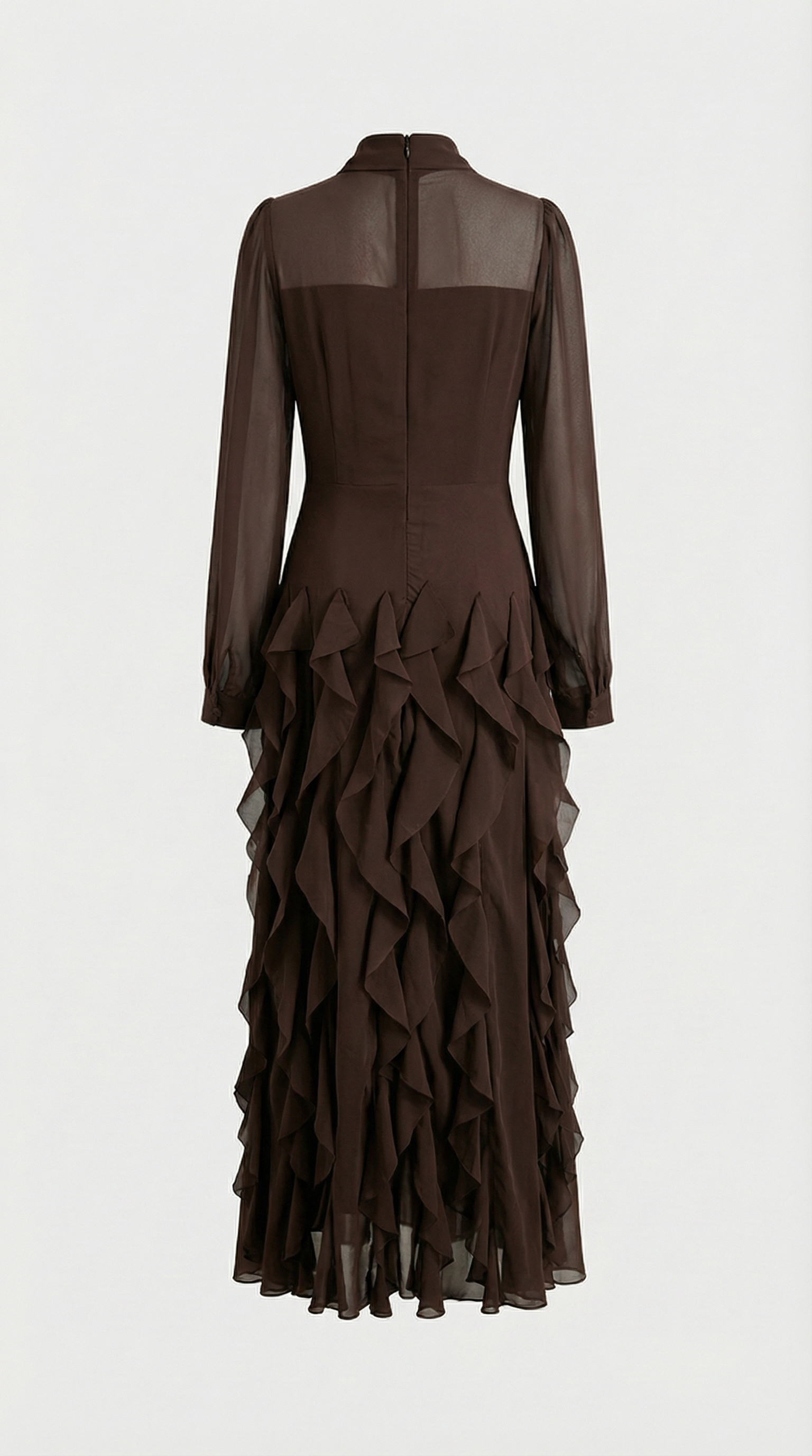 Zola - Tiered Ruffle Pussy-Bow Maxi Dress Brown