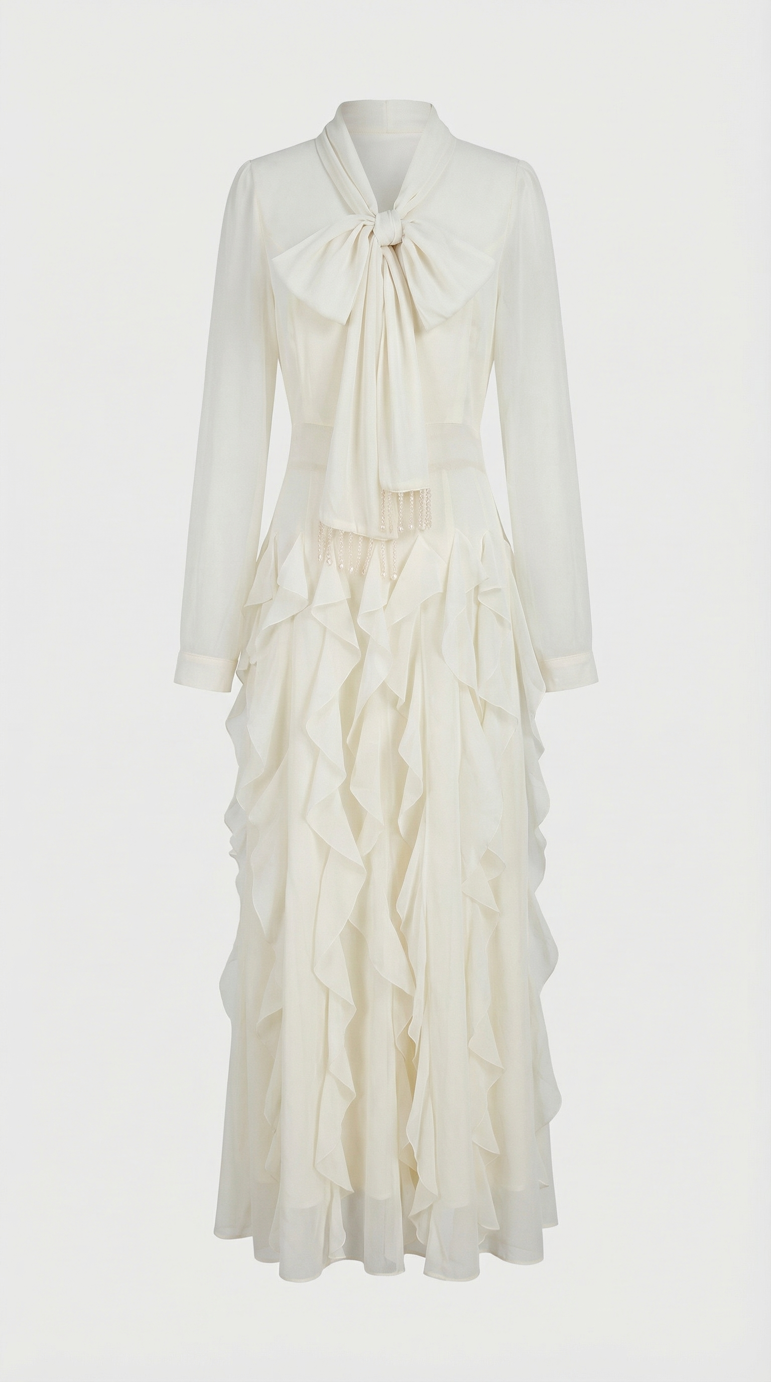 Zola - Tiered Ruffle Pussy-Bow Maxi Dress White