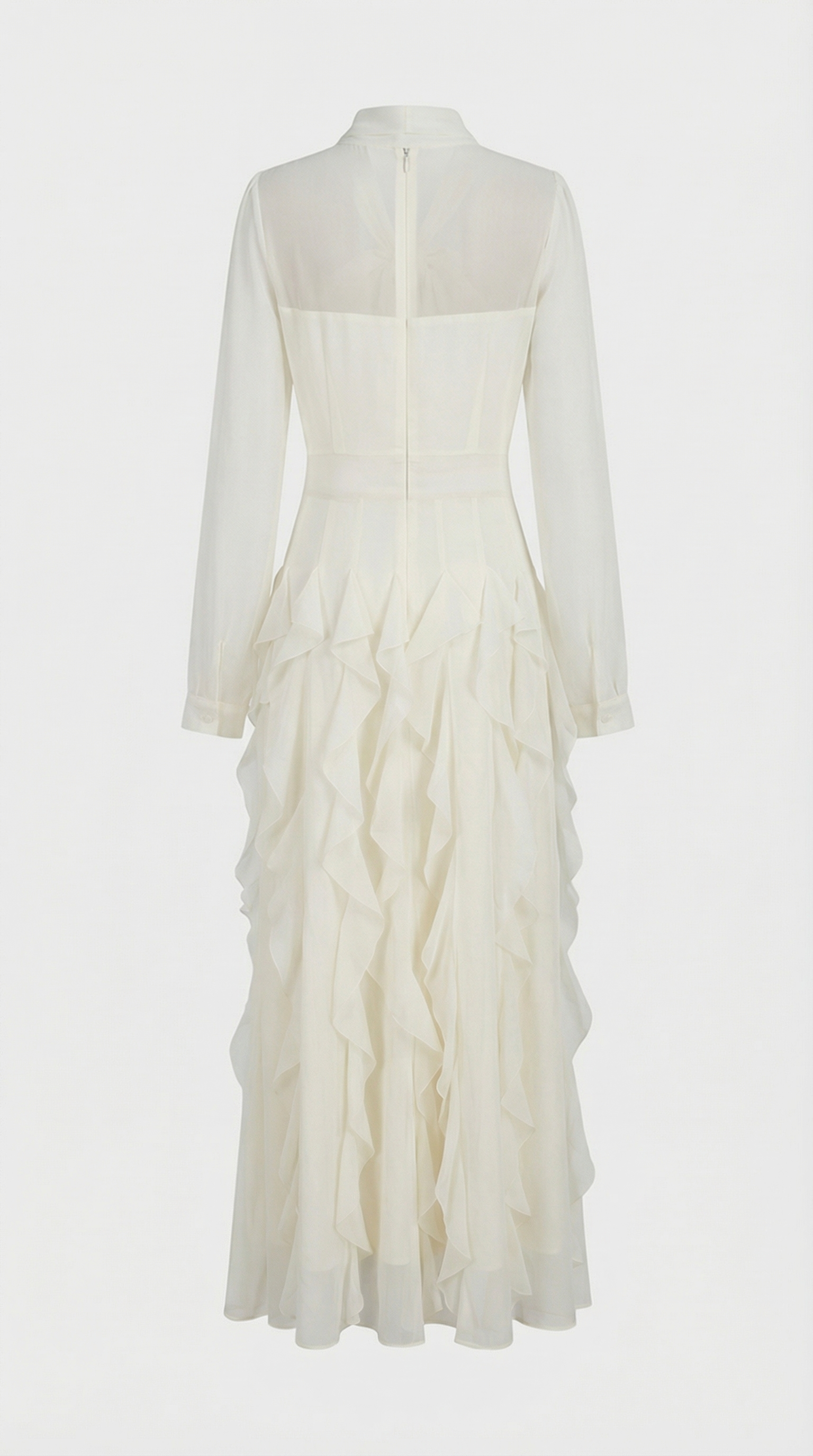 Zola - Tiered Ruffle Pussy-Bow Maxi Dress White
