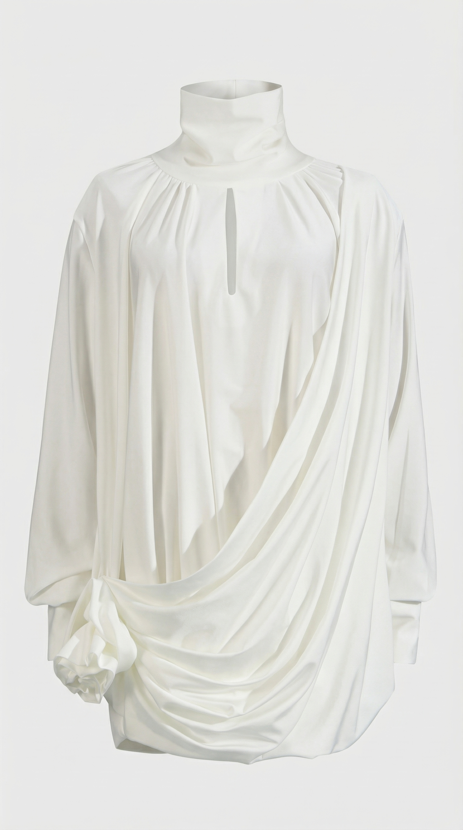 Vesa - Draped High-Neck Mini Dress with Rose Detail
