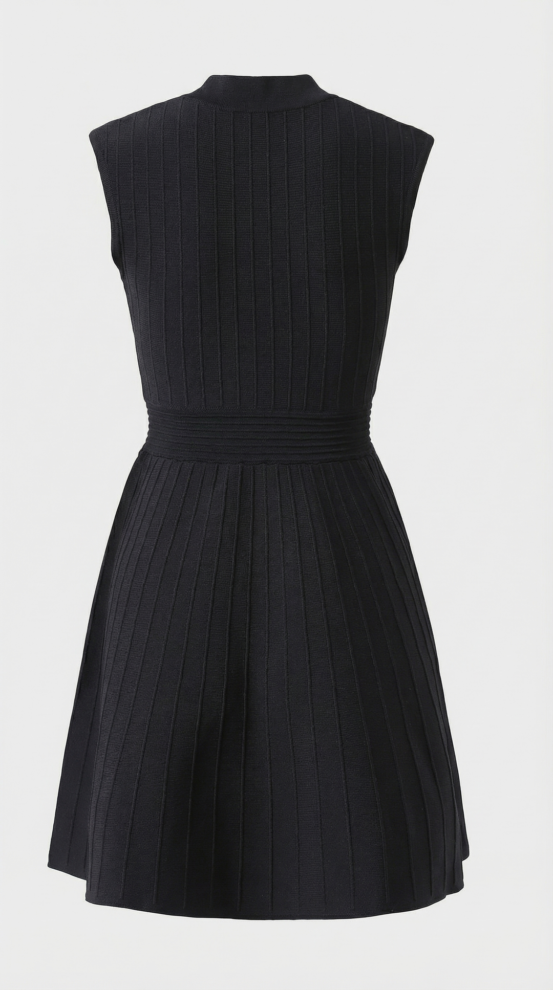 Mari - Ribbed Knit Button-Down Mini Dress Black