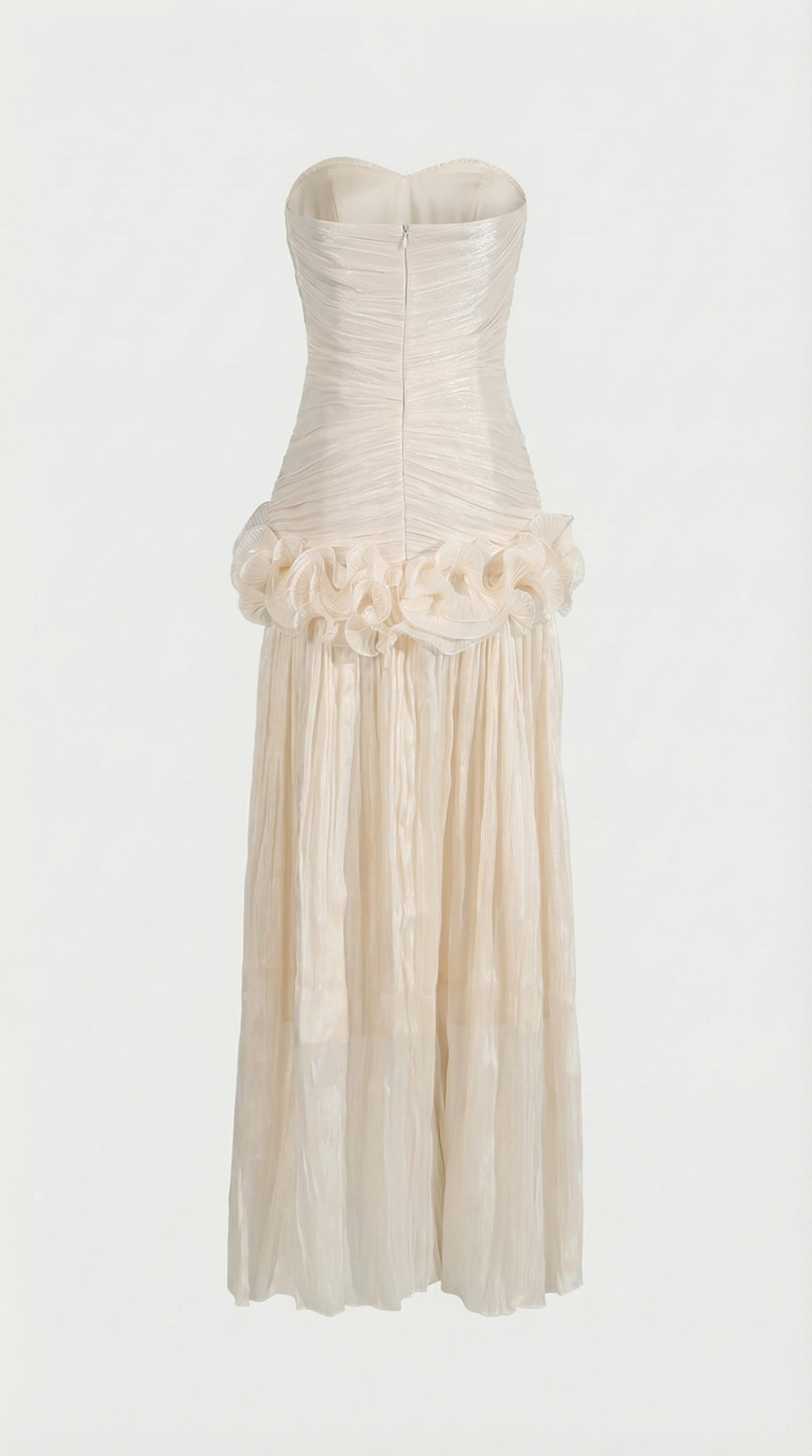 Miri - Metallic Pleated Strapless Maxi Dress Ivory