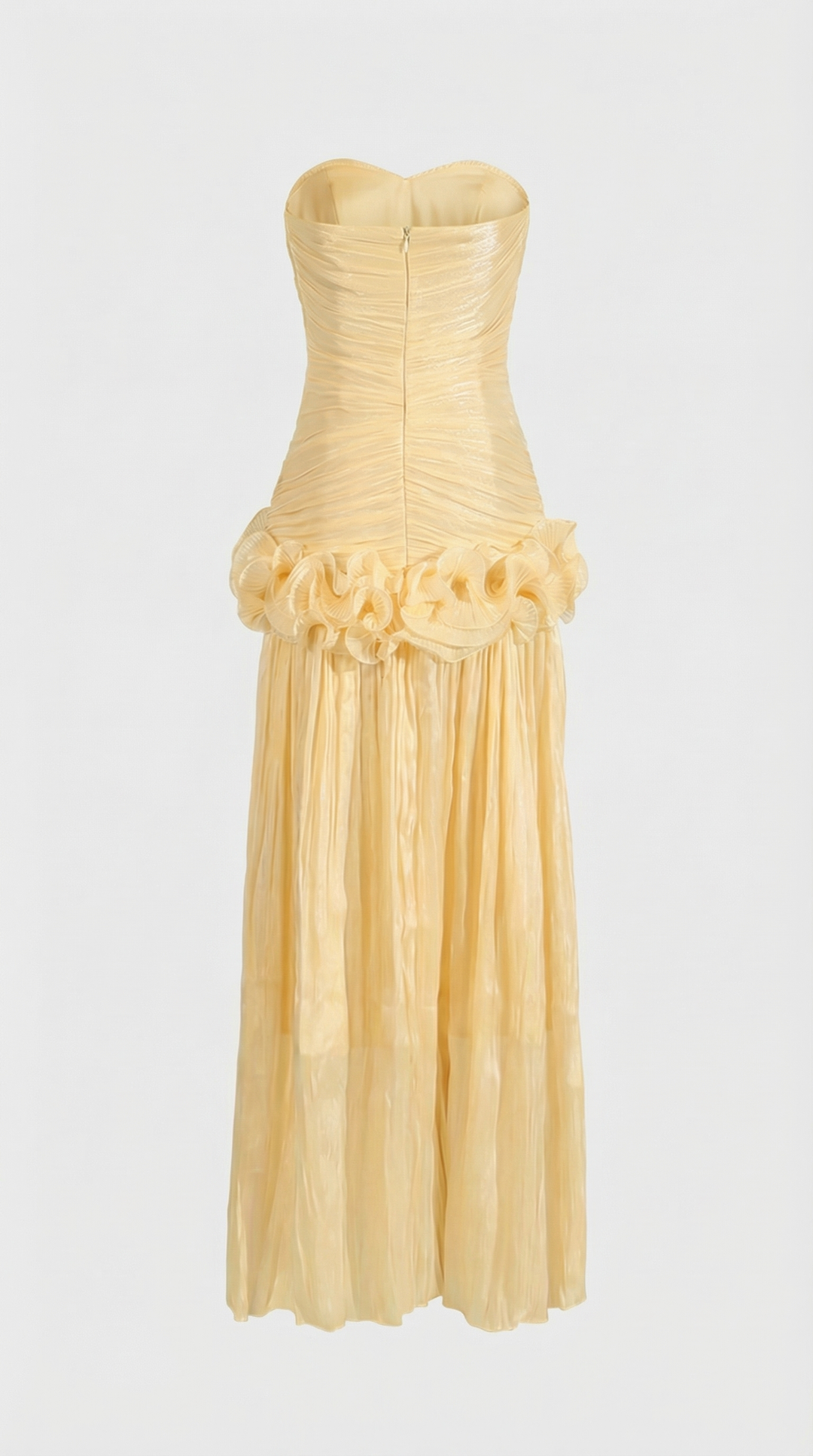 Miri - Metallic Pleated Strapless Maxi Dress Yellow