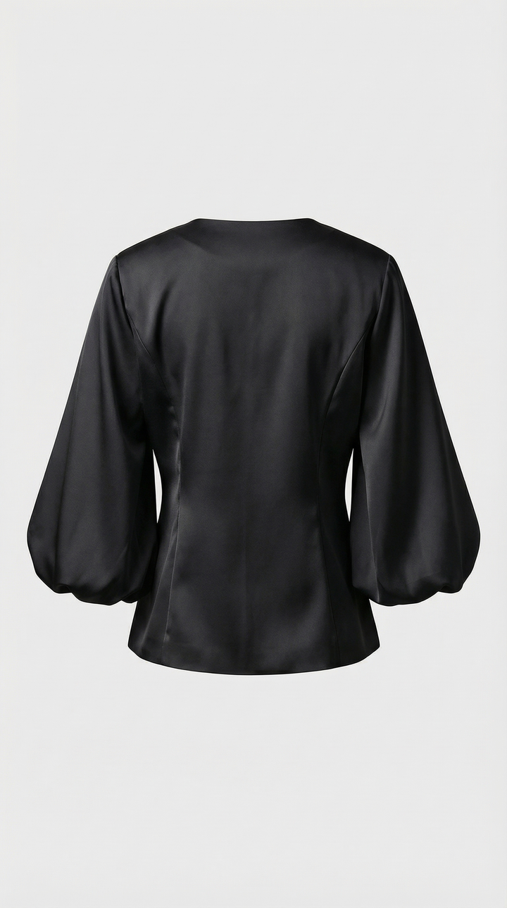 Keni - Metal-Button Puff-Sleeve Top Black