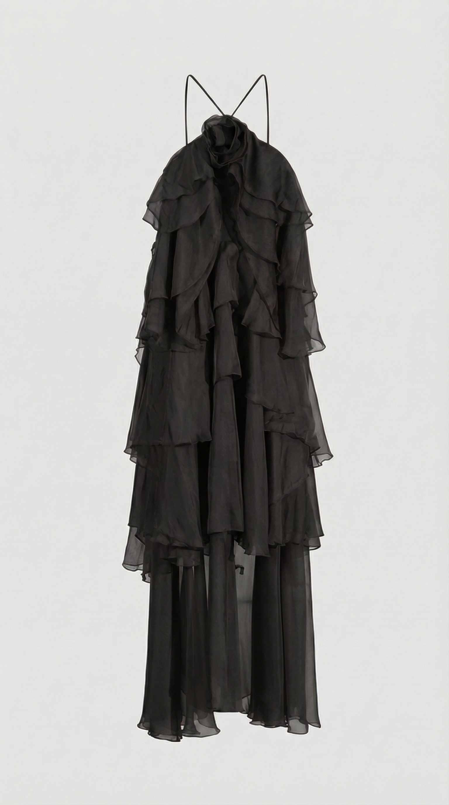 Zeli - Tiered Ruffle Halter Maxi Dress Black
