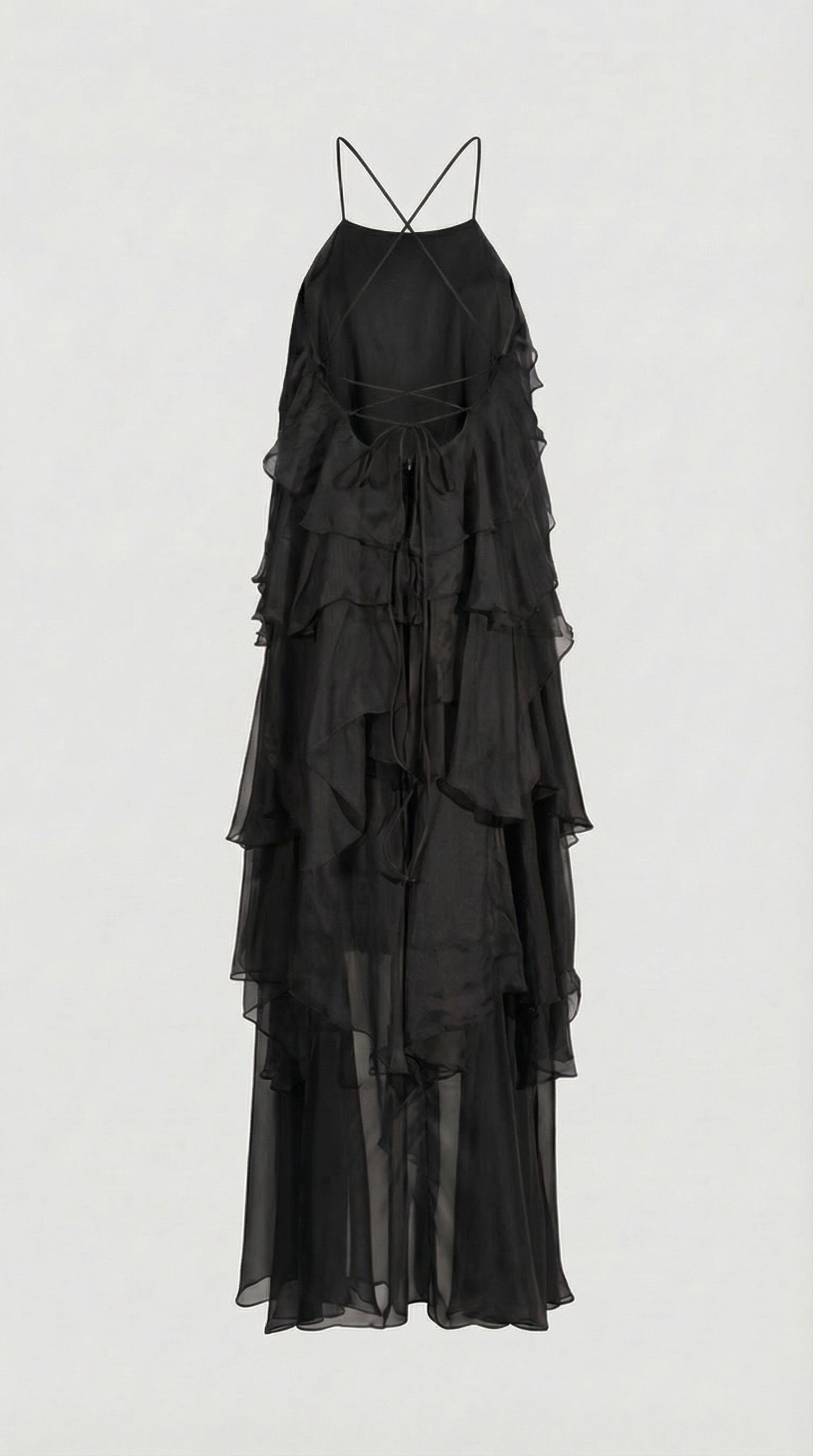 Zeli - Tiered Ruffle Halter Maxi Dress Black