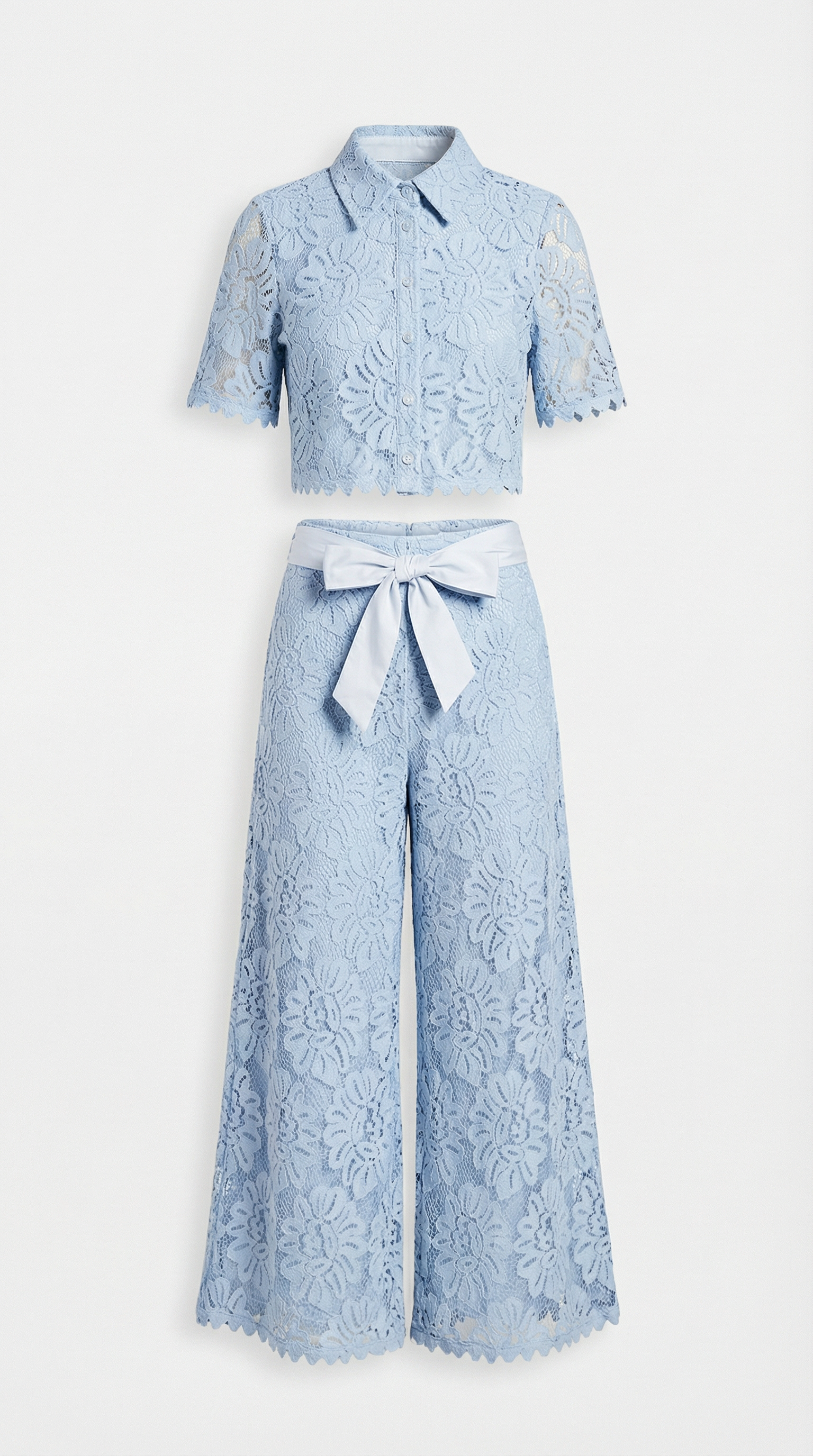 Senti - Cropped Lace Shirt & Wide-Leg Trouser Set Blue