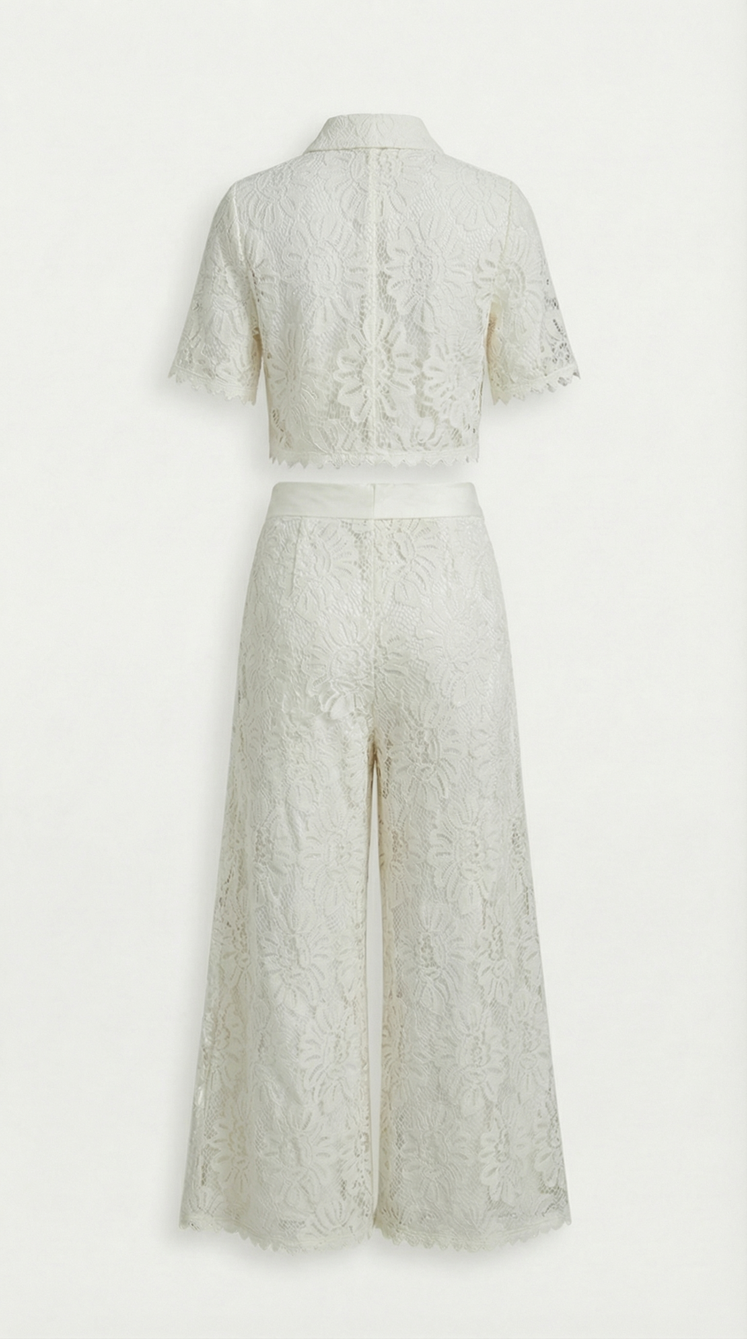 Senti - Cropped Lace Shirt & Wide-Leg Trouser Set White