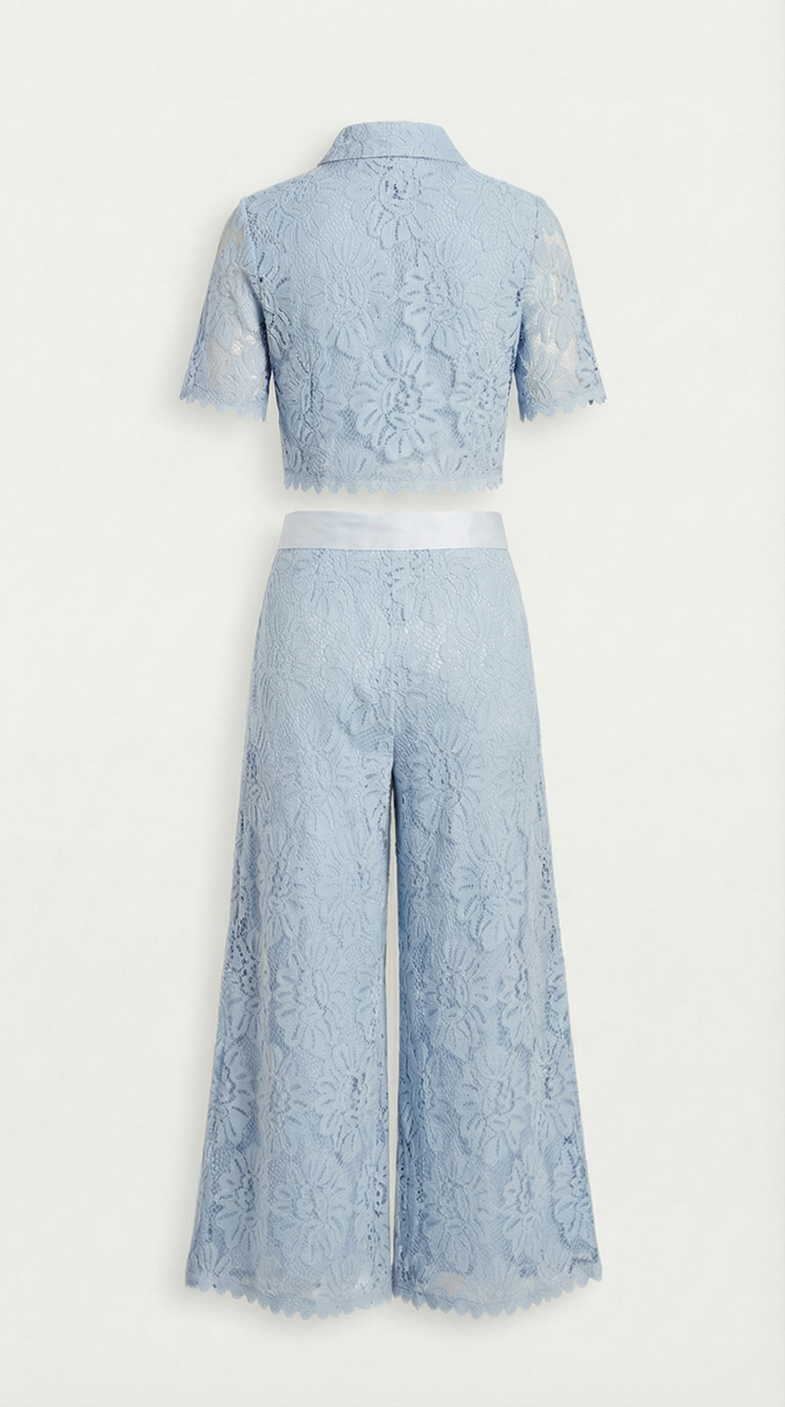 Senti - Cropped Lace Shirt & Wide-Leg Trouser Set Blue