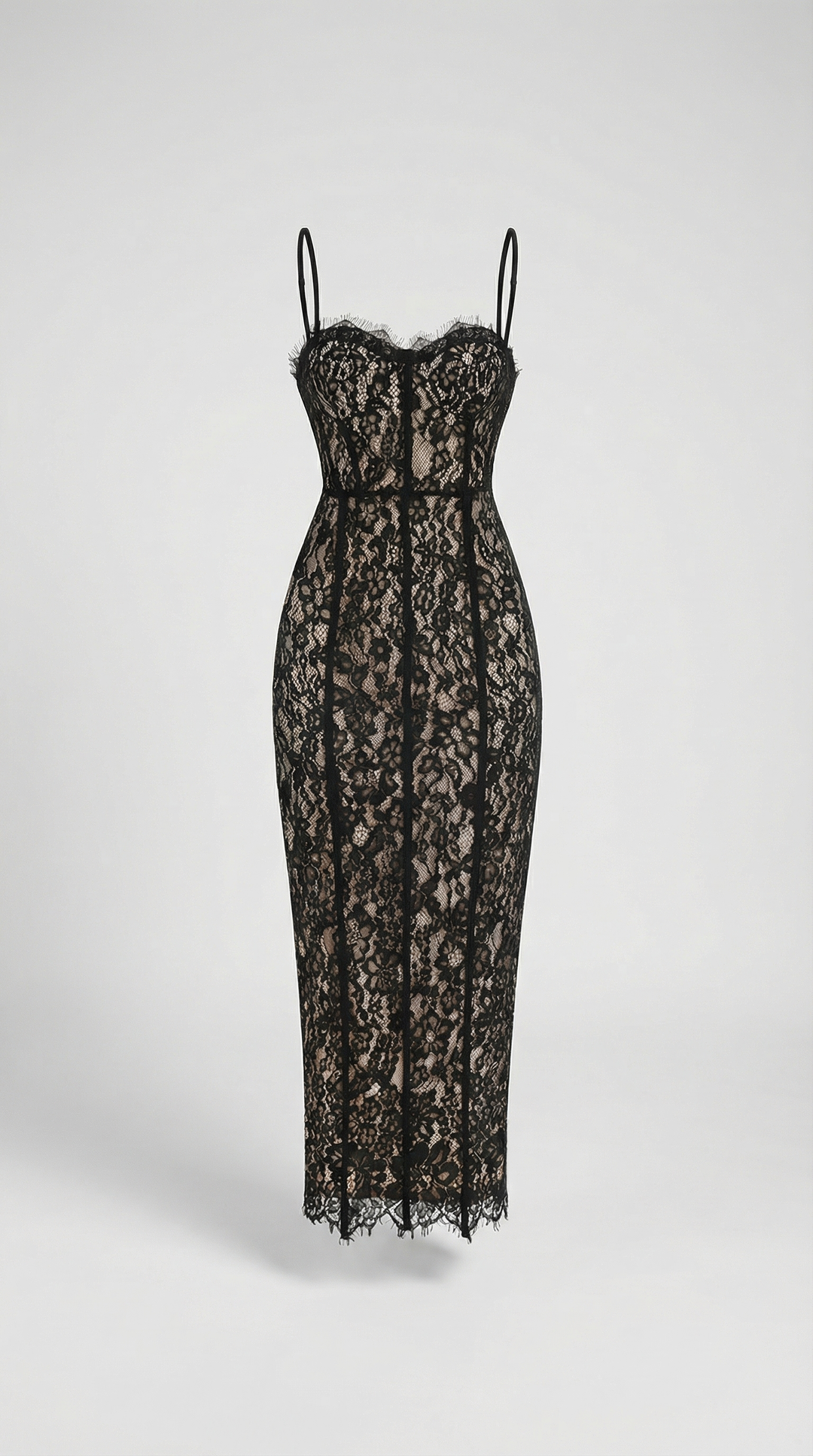 Lotri - Paneled Floral Lace Bustier Midi Dress