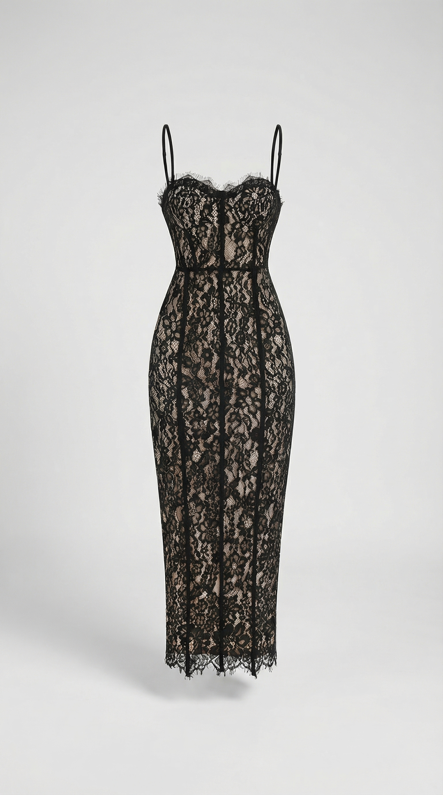 Lotri - Paneled Floral Lace Bustier Midi Dress