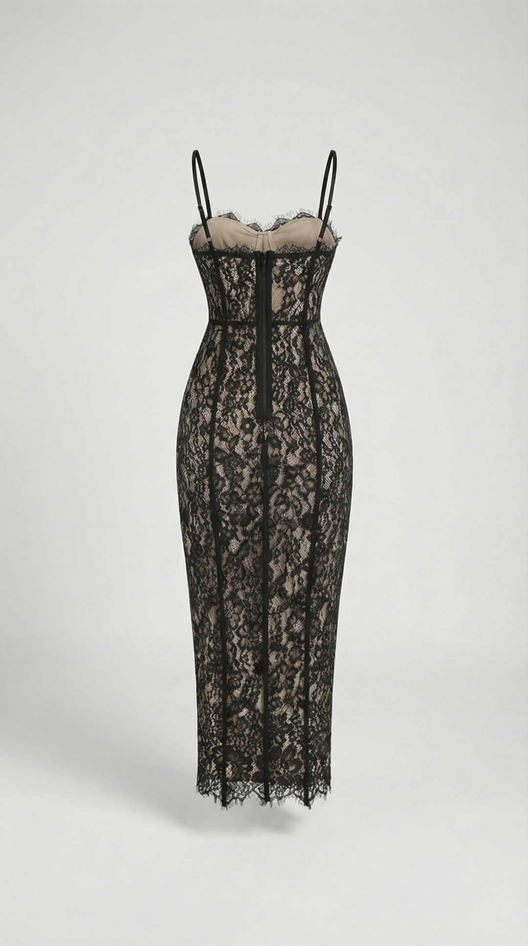 Lotri - Paneled Floral Lace Bustier Midi Dress