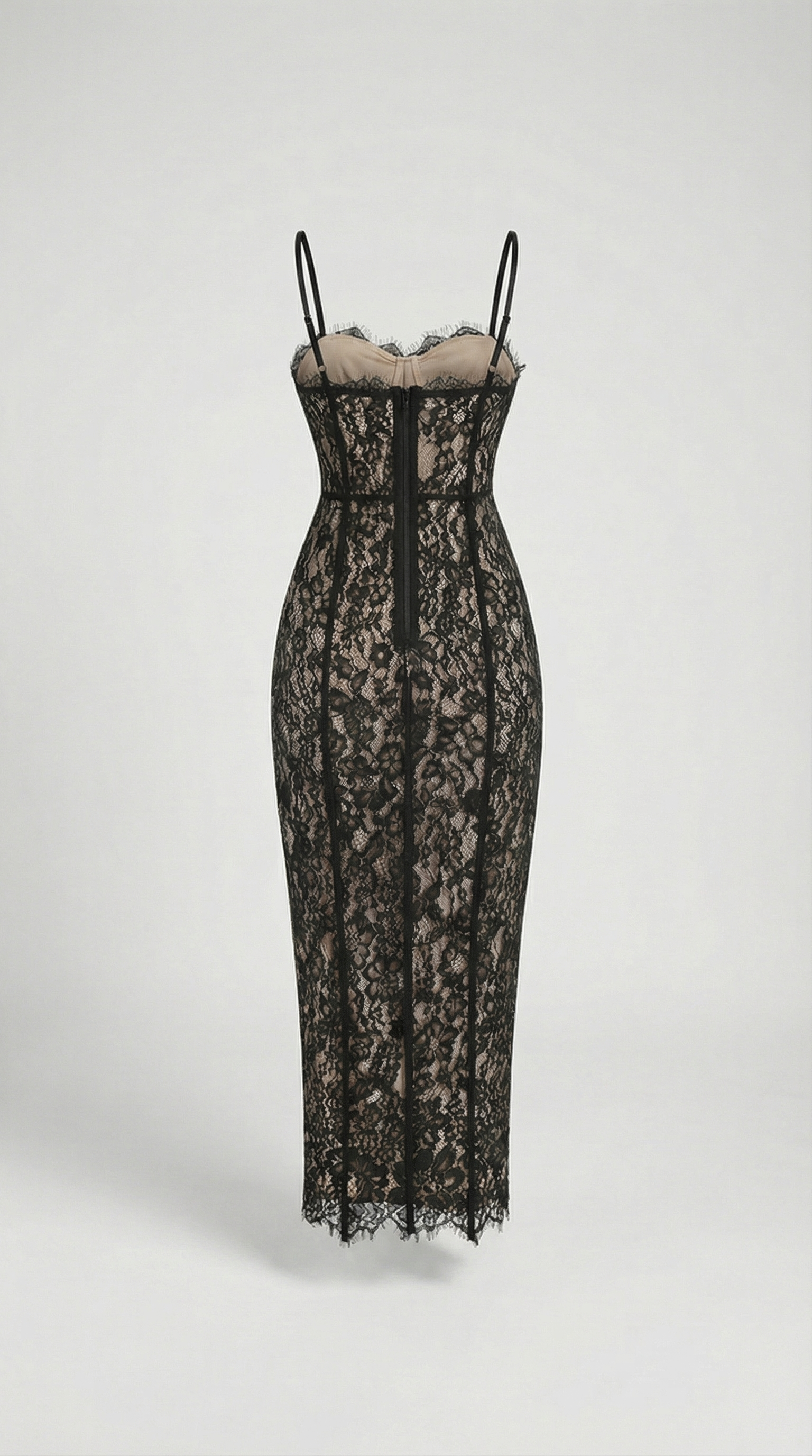 Lotri - Paneled Floral Lace Bustier Midi Dress