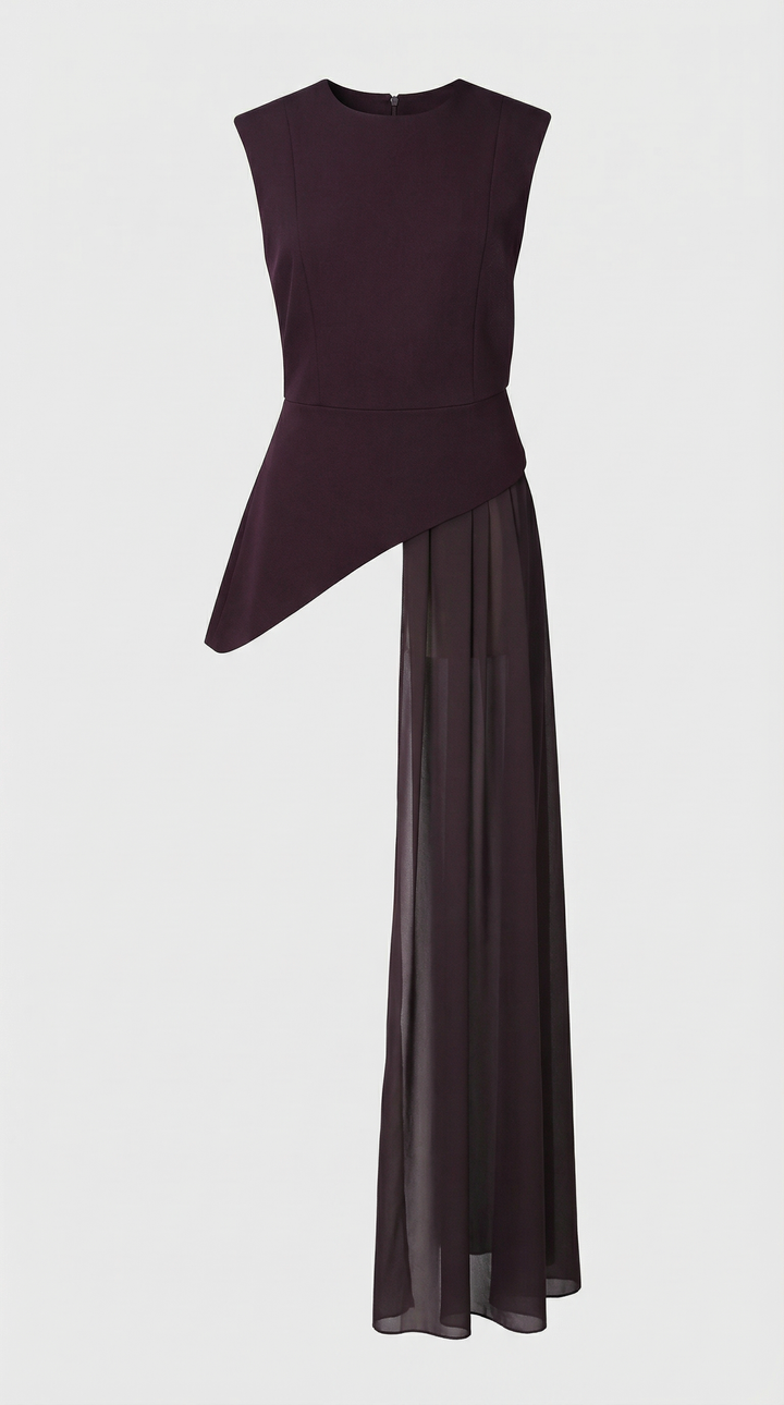 Mara - Asymmetrical Chiffon-Draped Peplum Top Burgundy